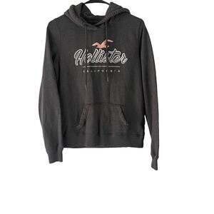 Hollister Women's Size Medium Grey Pink Logo Hooded Pullover Sweater